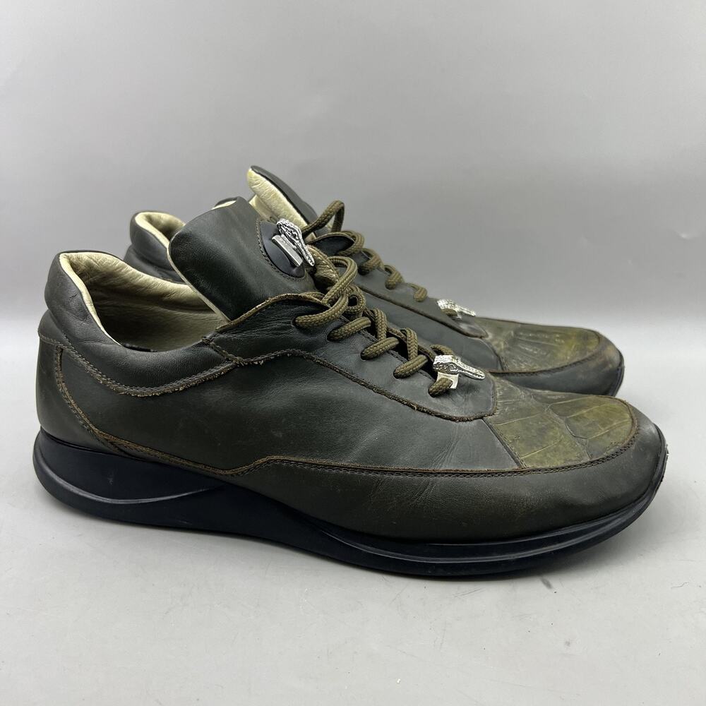 Mauri 8900 Crocodile Nappa Shoes Men Size 10.5 Green Comfort Lace Up Sneakers
